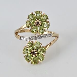 Genuine Peridot & Zircon Ring 18k Yellow Gold Vermeil Size 8!